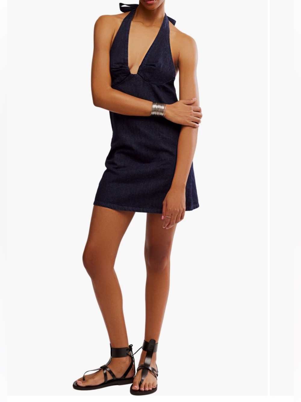 NWT Free People Trevi Denim Halter Minidress, L